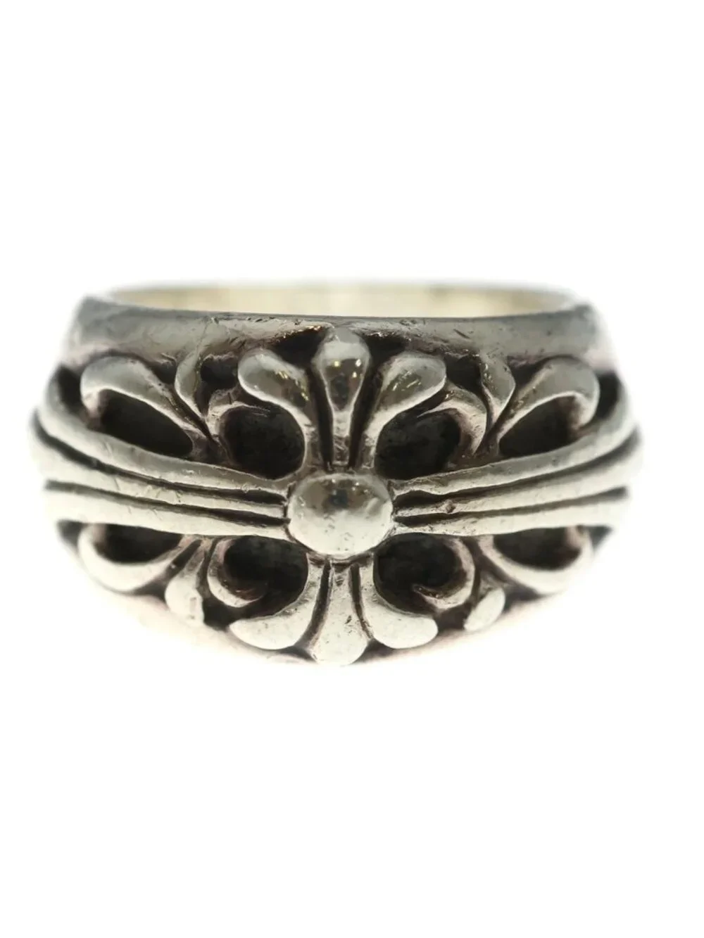 Chrome Hearts Flrl Crs Floral Cross Ring Silver